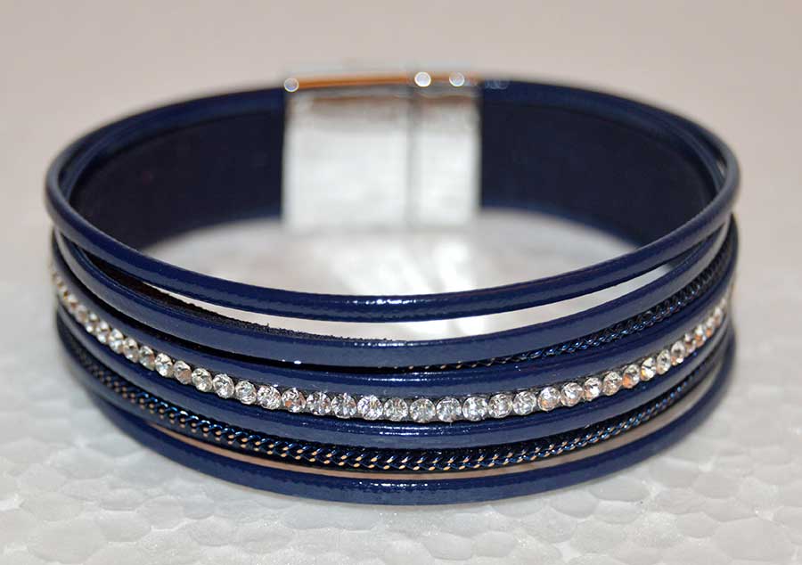 Blue Leather Multi Strand Bracelet